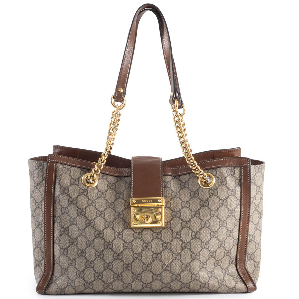 Gucci Shoulder Bag Padlock GG Supreme Leather Beige